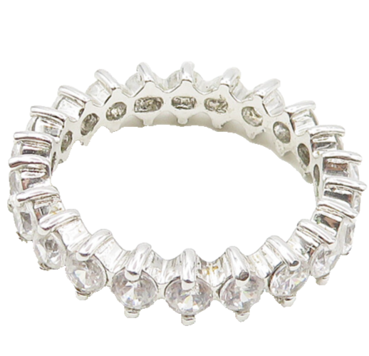 925 Sterling Silver  Shiny Prong Set Cubic Zirconia Eternity Ring Sz 9 RG17937