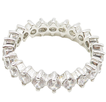 925 Sterling Silver  Shiny Prong Set Cubic Zirconia Eternity Ring Sz 9 RG17937