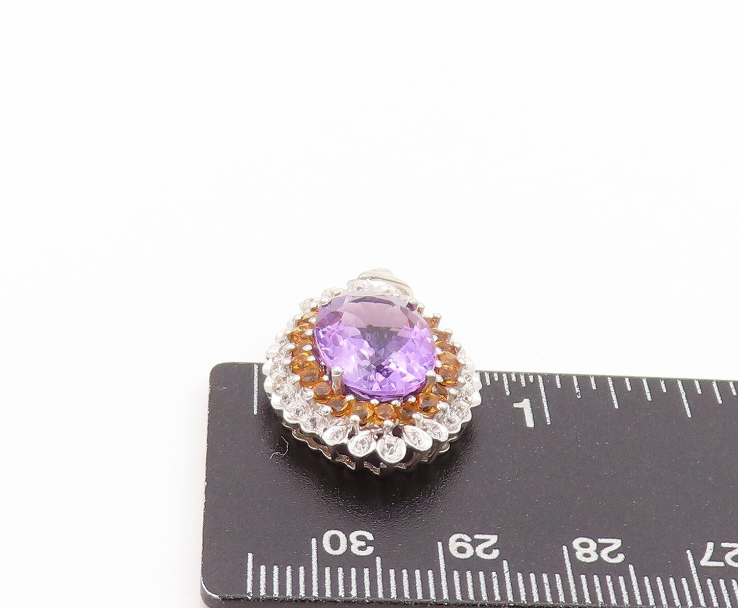 925 Sterling Silver Vintage Pendant Diamonds Oval Amethyst & Citrine  PT24060