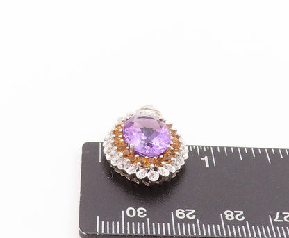 925 Sterling Silver Vintage Pendant Diamonds Oval Amethyst & Citrine  PT24060