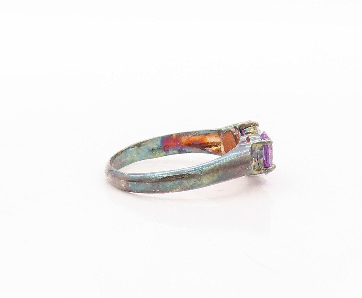 925 Sterling Silver Vintage Ring Amethyst & Topaz Butterfly  Sz 7.5  RG30215