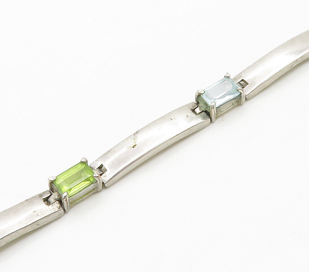 925 Sterling Silver  Topaz Amethyst & Peridot Bar Link Chain Bracelet  BT6224