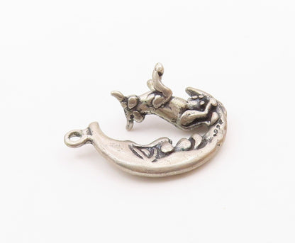 925 Sterling Silver  Vintage Petite Bull & Crescent Moon Face Pendant  PT18518