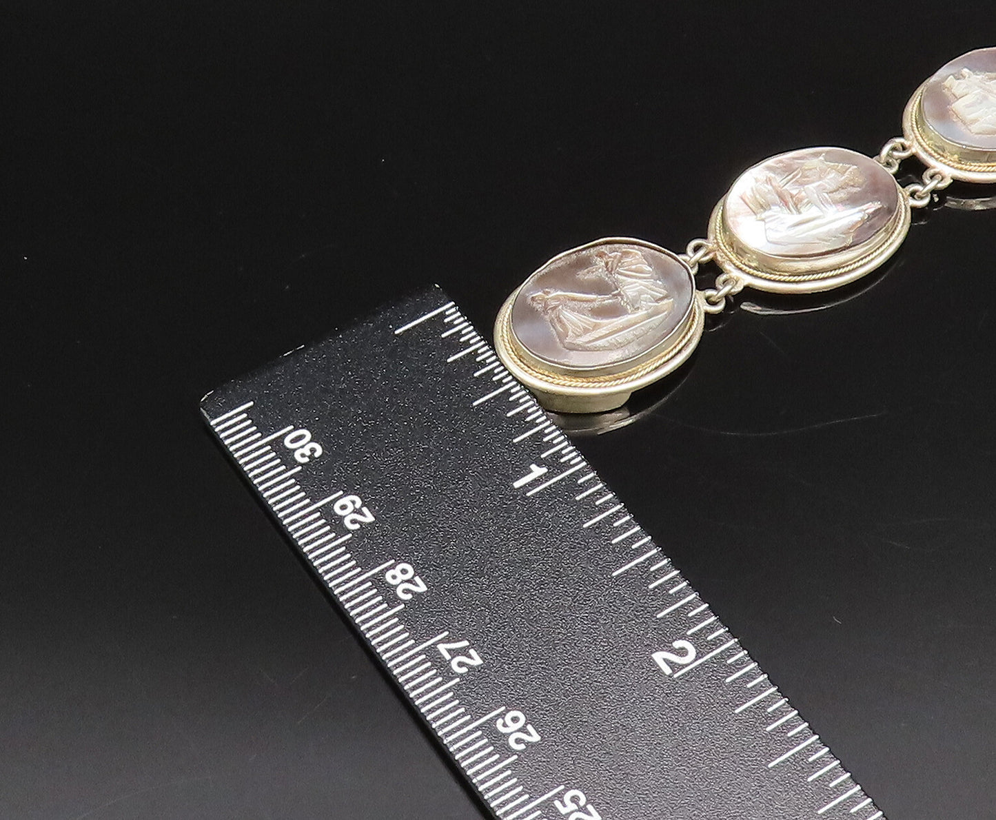 925 Silver  Vintage Carved Mother Of Pearl Sailboat Scenery Bracelet  BT9676