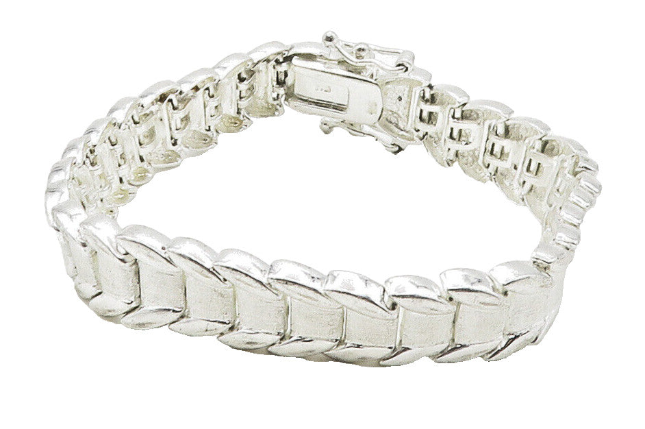 925 Sterling Silver  Shiny Matte Hinge Link Chain Bracelet  BT6019