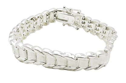 925 Sterling Silver  Shiny Matte Hinge Link Chain Bracelet  BT6019