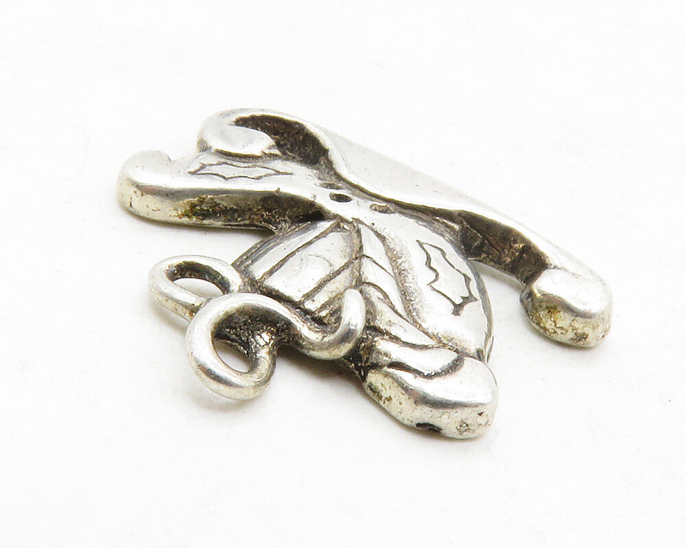 925 Sterling Silver  Vintage Shiny Etched Butterfly Motif Drop Pendant  PT9957