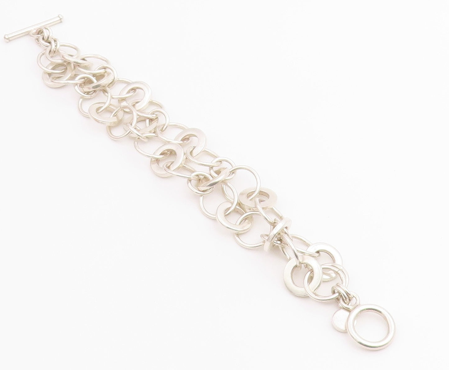 925 Sterling Silver Vintage Bracelet MEXICO Interlocking Circles Link  BT12211