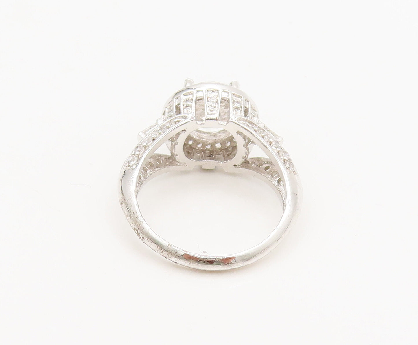 925 Sterling Silver  Vintage Cutout Carved CZ Wedding Ring Sz 6.5  RG27035