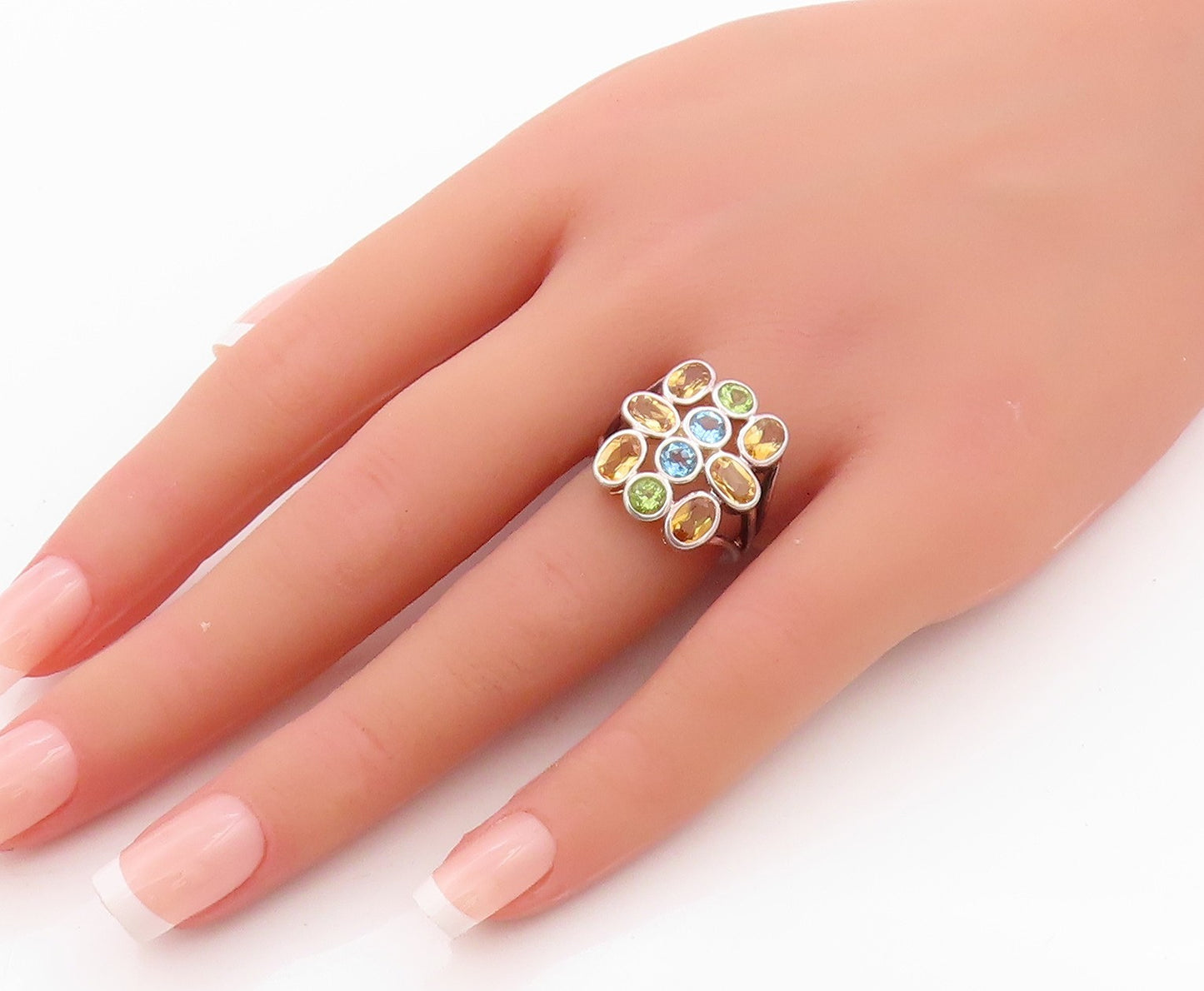925 Sterling Silver Vintage Ring Citrine Peridot Blue Topaz  Sz 5  RG32257