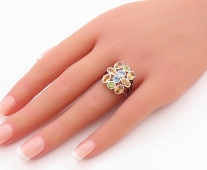 925 Sterling Silver Vintage Ring Citrine Peridot Blue Topaz  Sz 5  RG32257