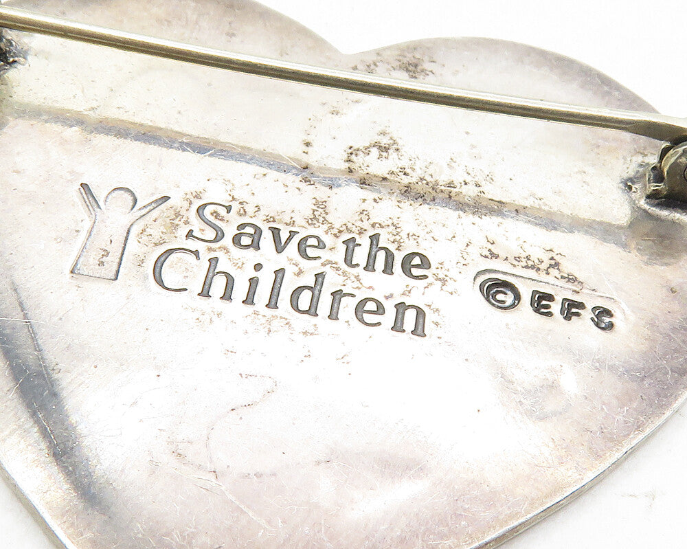 EFS MEXICO 925 Silver  Vintage Oxidized People Love Heart Brooch Pin  BP4013