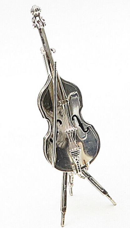 925 Sterling Silver  Vintage Cello Musical Instrument & Holder Trinket  TR1356