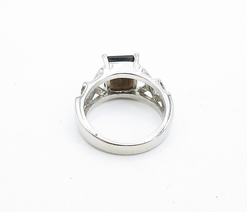 BETA 925 Sterling Silver  Smoky Topaz Shiny Band Solitaire Ring Sz 7  RG5533