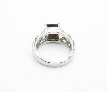 BETA 925 Sterling Silver  Smoky Topaz Shiny Band Solitaire Ring Sz 7  RG5533