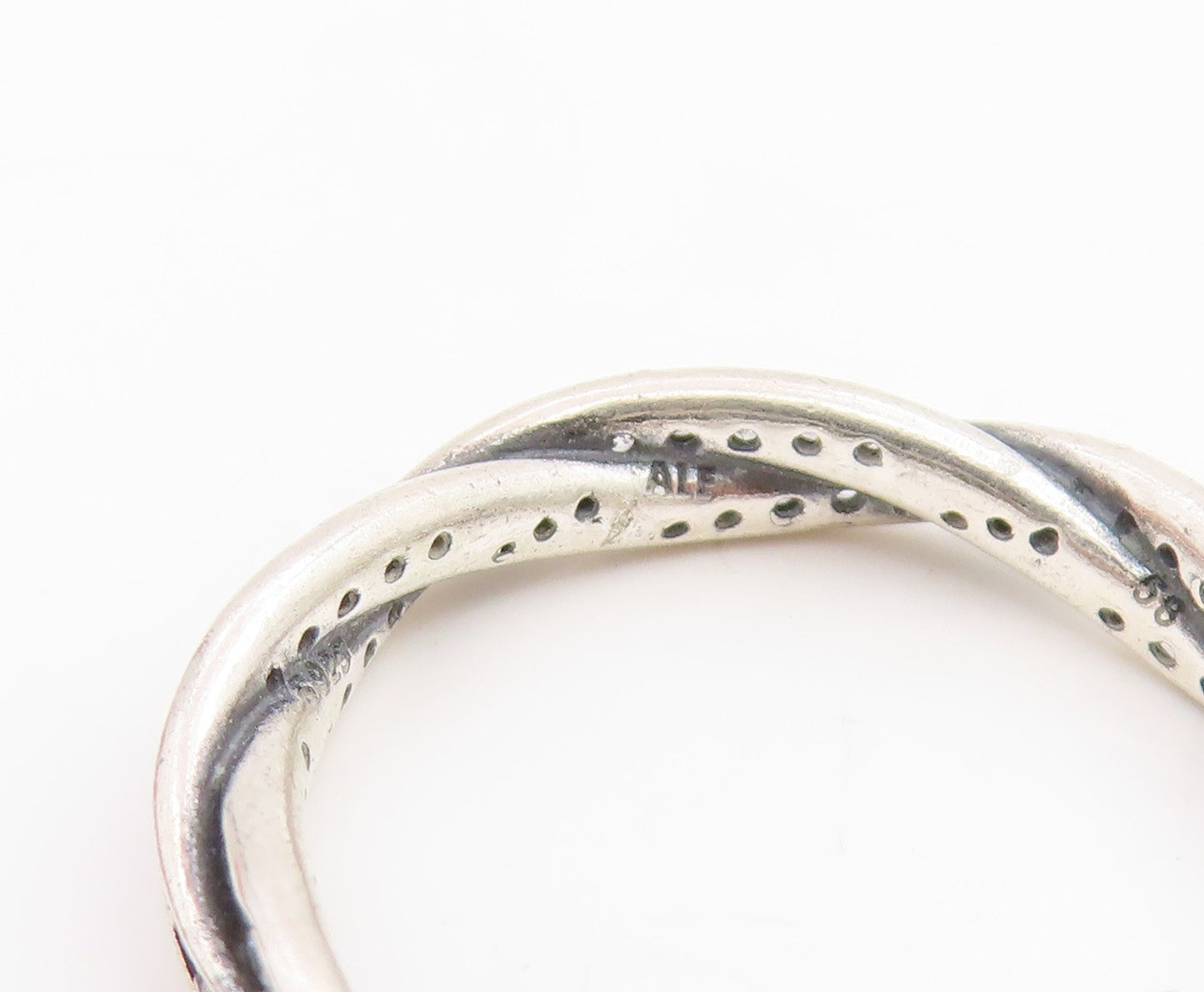 925 Sterling Silver Vintage Ring PANDORA CZ Twisted Double Band  Sz 8.5  RG35008