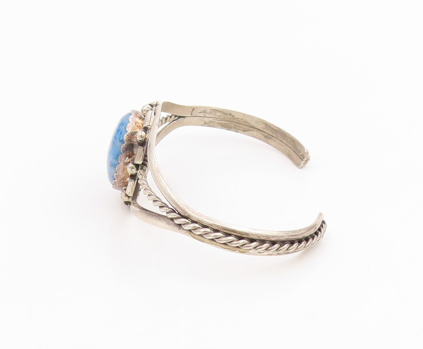 925 Sterling Silver Vintage Bracelet Lapis Lazuli Twisted Wire Cuff  BT11844