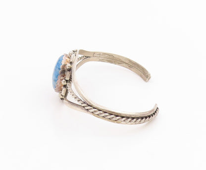925 Sterling Silver Vintage Bracelet Lapis Lazuli Twisted Wire Cuff  BT11844