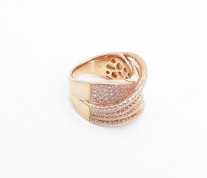 925 Sterling Silver Topaz Encrusted Rose Gold Filled Band Ring Sz 7 RG4104