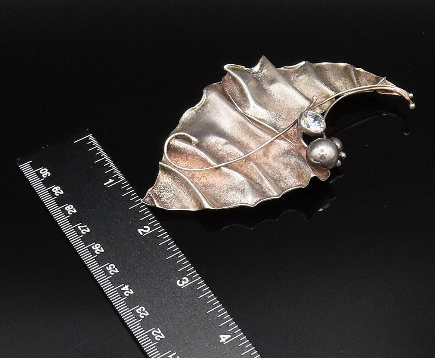 AVI SOFFER ISRAEL 925 Silver  Vintage Large Cubic Zirconia Brooch Pin  BP10030