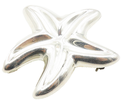 925 Sterling Silver  Shiny Polished Hollow Star Fish Motif Brooch Pin  BP4165