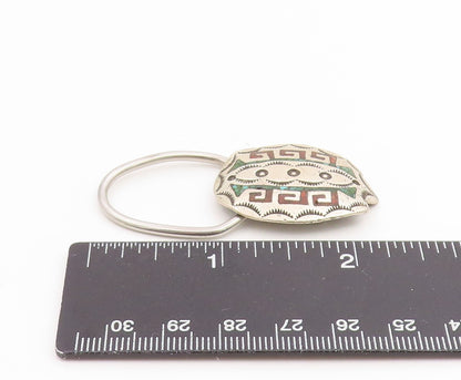 925 Sterling Silver Vintage Key Chain NAVAJO RAY BENNETT Gemstone Inlay  TR4234