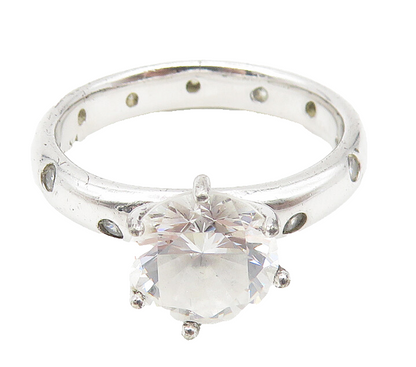 925 Sterling Silver  Prong Set White Topaz Smooth Solitaire Ring Sz 7  RG11053