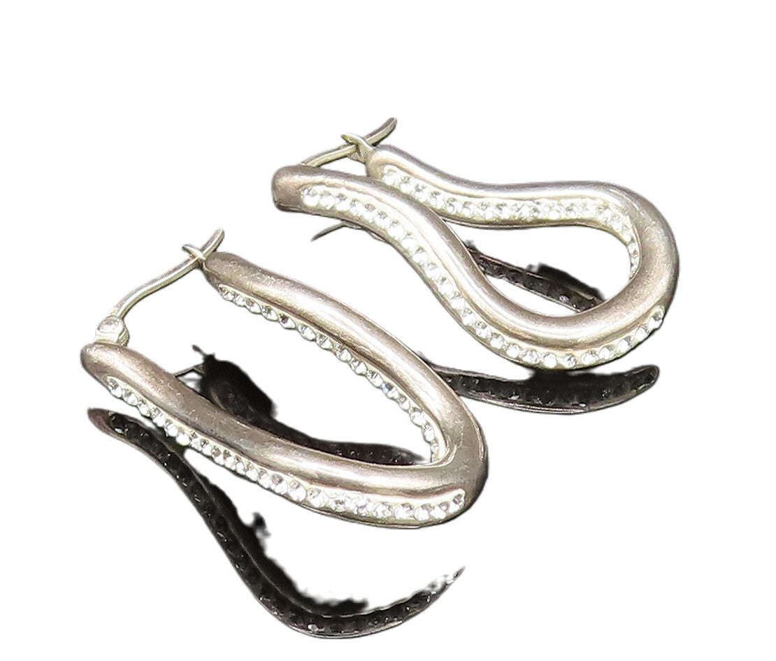 925 Sterling Silver  Vintage Fancy Rhinestones Curved Hoop Earrings  EG11806