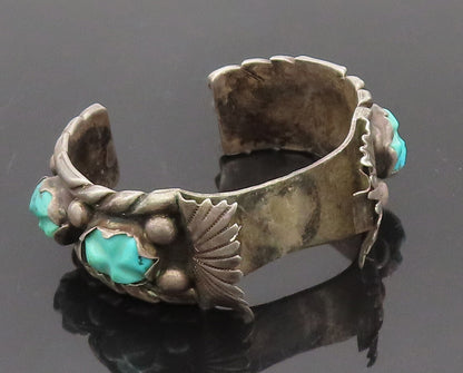 NAVAJO ZUNI 925  Silver  Vintage Antique Turquoise Carved Watch Cuff  TR3674