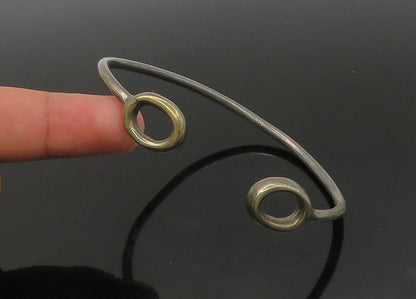 MEXICO 925 Silver  Vintage Dark Tone Oval Ends Smooth Cuff Bracelet  BT8805