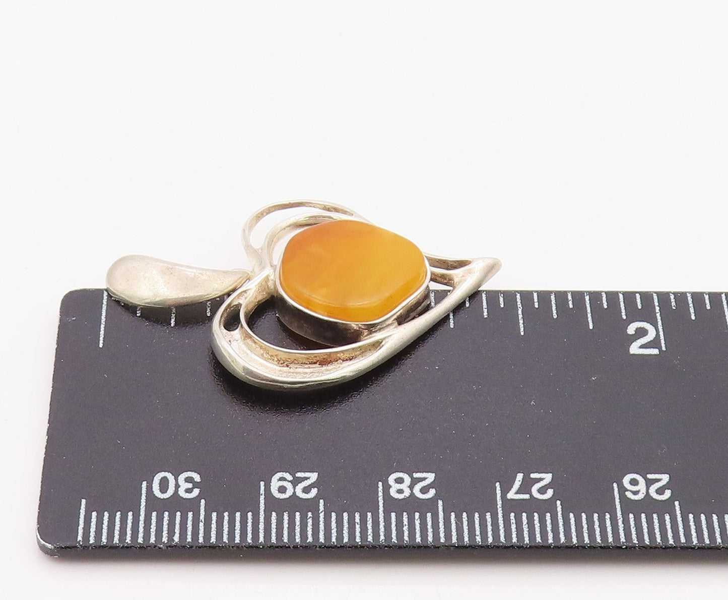 925 Sterling Silver Vintage Pendant Butterscotch Amber Love Heart Charm  PT26334