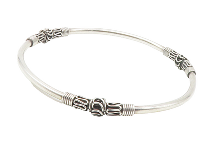 BALI 925 Sterling Silver  Vintage Swirl Wrapped Pattern Bangle Bracelet BT5655
