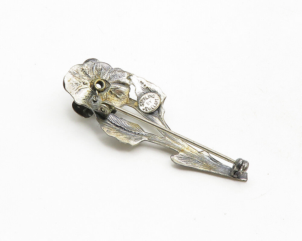 JEWEL ART 925 Sterling Silver Vintage Sculpted Single Flower Brooch Pin BP3871