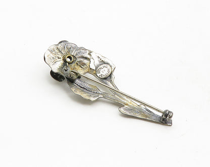 JEWEL ART 925 Sterling Silver Vintage Sculpted Single Flower Brooch Pin BP3871