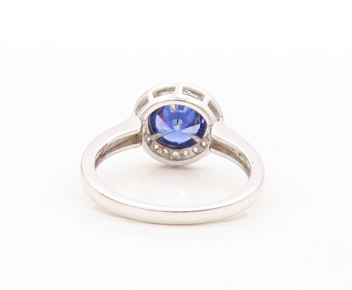 925 Sterling Silver Vintage Ring Designer Stackable Sapphire & CZ Sz 7 RG30875