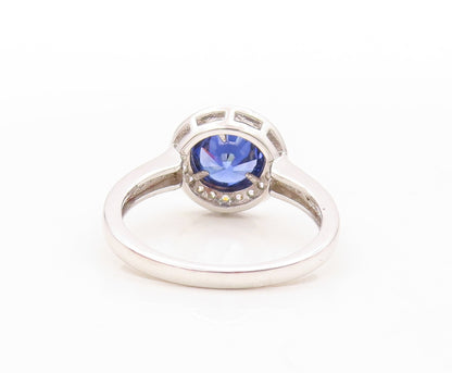 925 Sterling Silver Vintage Ring Designer Stackable Sapphire & CZ Sz 7 RG30875
