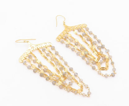 925 Sterling Silver Vintage Earrings Gold Plated Dangling Moonstone  EG13164