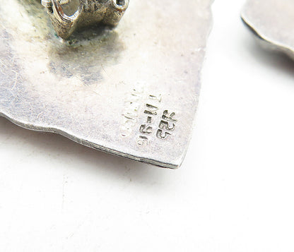 MEXICO 925 Sterling Silver  Vintage Oxidized Square Non Pierce Earrings EG2169