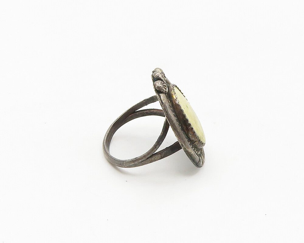 NAVAJO 925 Silver  Vintage Antique Unknown Stone Cocktail Ring Sz 8.5  RG17496