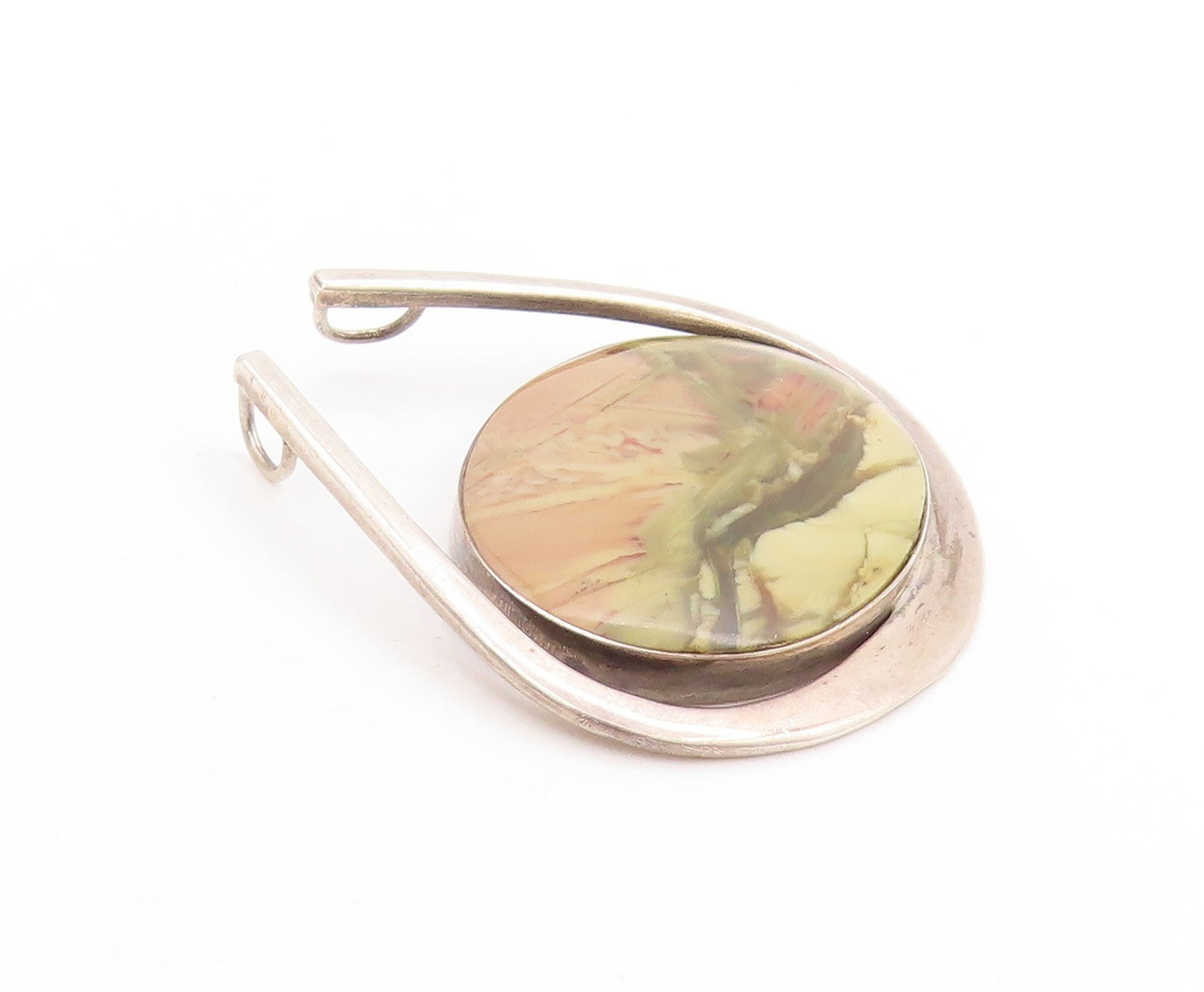 925 Sterling Silver Vintage Pendant Jasper Modernist Horseshoe Design  PT25075