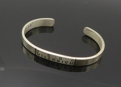 925 Sterling Silver  Shiny 2000 Millennium Stamped Cuff Bracelet  BT8128