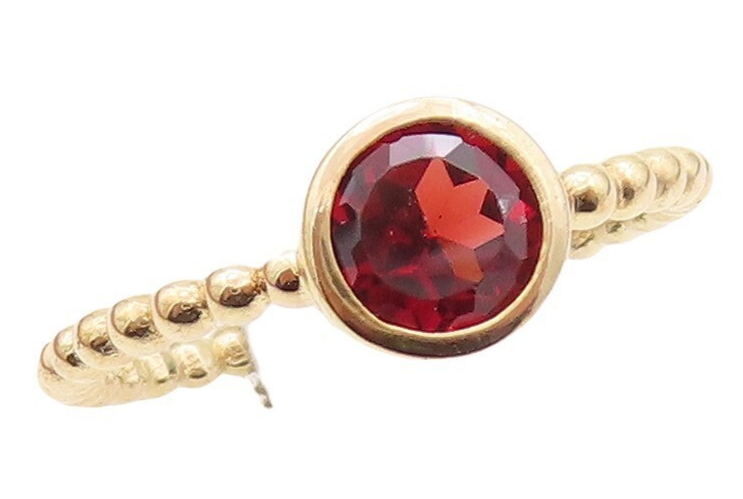 925 Sterling Silver Vintage Ring Gold Plated Beaded Round Garnet  Sz 7  RG29969