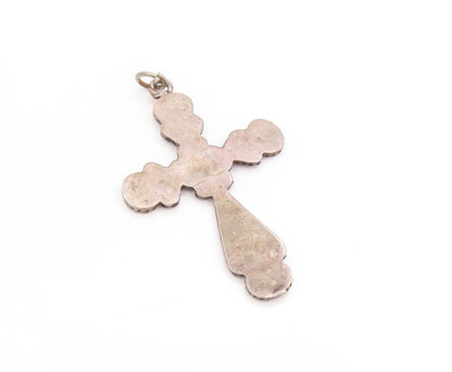 925 Sterling Silver Vintage Pendant Dark Tone Rope Edged Religious Cross PT25031