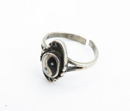 925 Silver Vintage Antique Black & White Onyx Yin Yang Ring Sz 7.5 RG7030