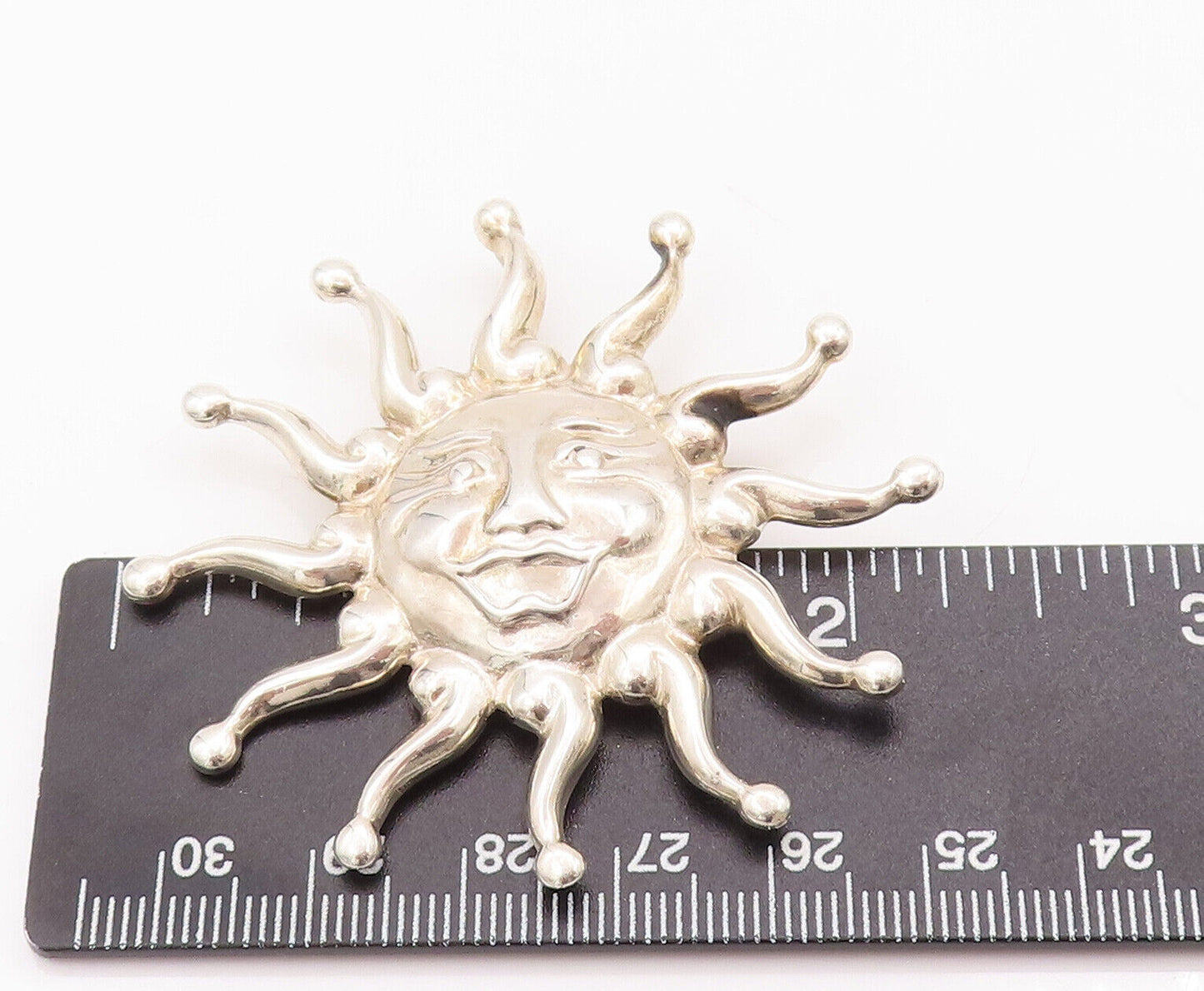 925 Sterling Silver Vintage Brooch Pin CAROLYN POLLACK Carved Sun Face  BP10808