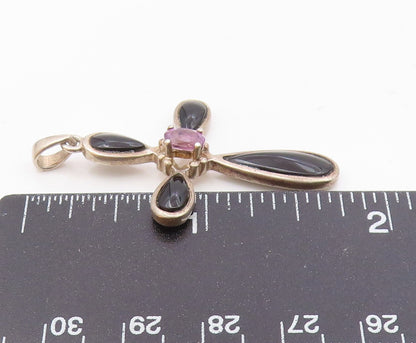 925 Silver  Vintage Amethyst & Black Onyx Religious Cross Pendant  PT21566