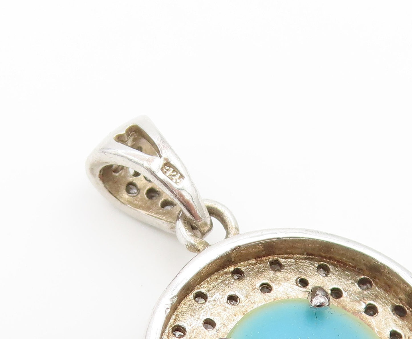 925 Sterling Silver Vintage Pendant CZ Classic Enamel Evil Eye Medal  PT26543