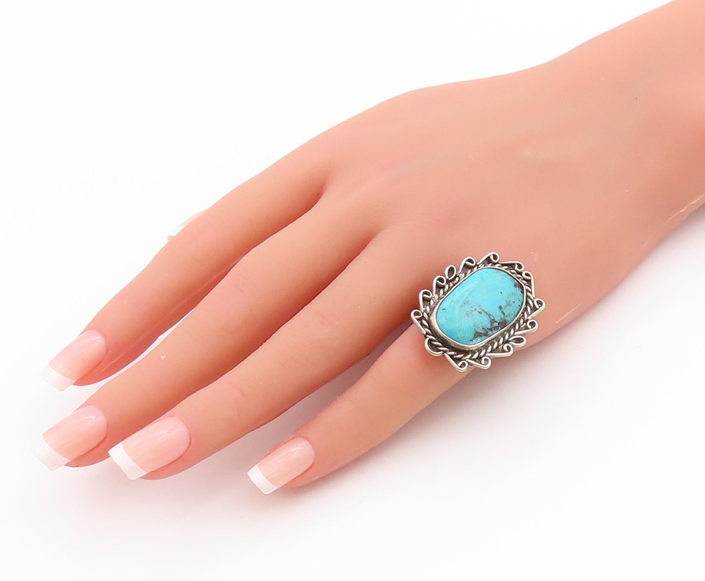 925 Sterling Silver Vintage Ring NAVAJO Cabochon Turquoise Band  Sz 5.5  RG33516