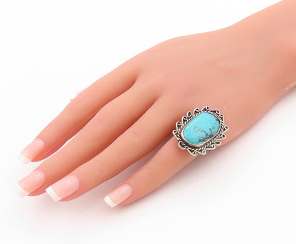 925 Sterling Silver Vintage Ring NAVAJO Cabochon Turquoise Band  Sz 5.5  RG33516