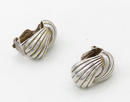 ISRAEL 925 Sterling Silver  Vintage Shiny Fluted Non Pierce Earrings  EG8298